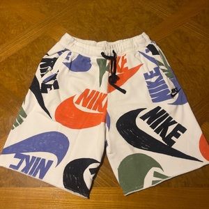 Multicolored Nike shorts.